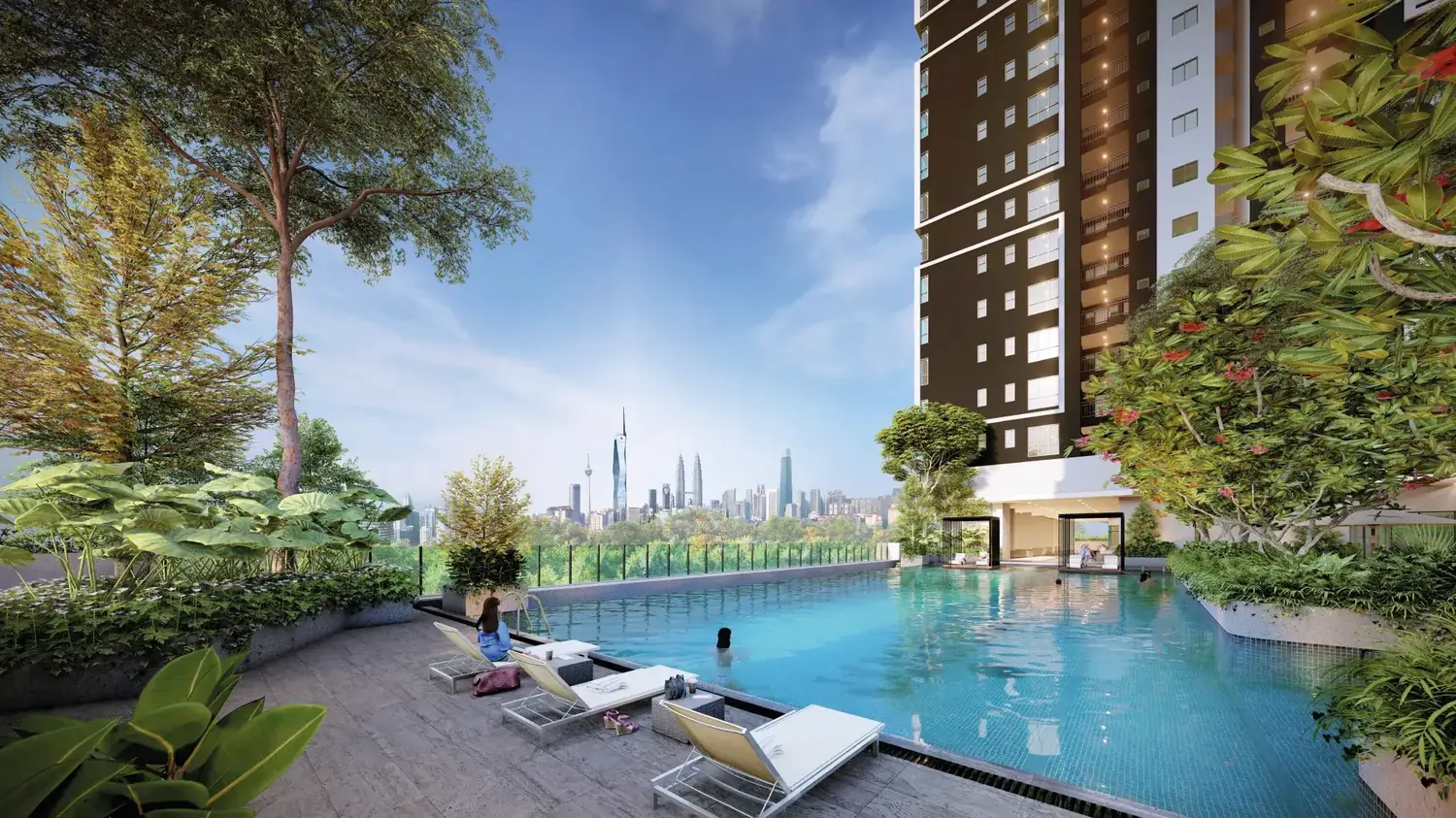 Infinity pool at The Atas looking out over the Kuala Lumpur skyline